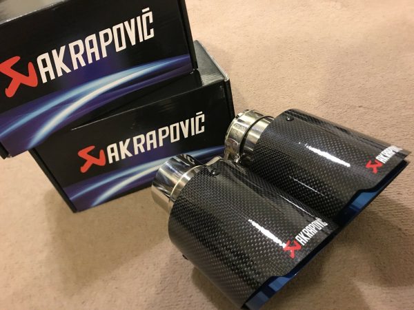 2* Akrapovic Glossy Carbon Fiber Exhaust tip 63-101mm Universal Blue End pipe